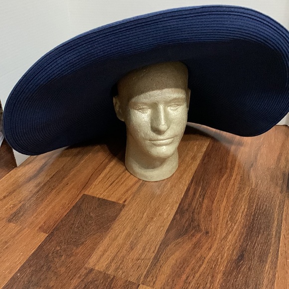 San Diego Hat Company 23” Extremely wide brim, navy straw sun hat w Liz scarf - Picture 6 of 14